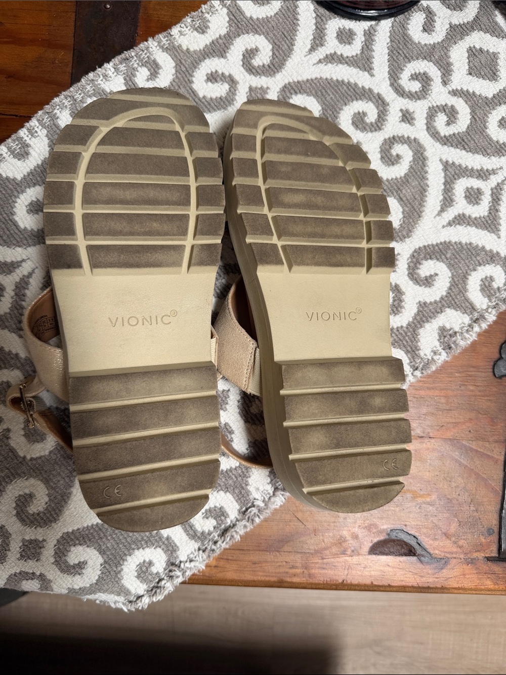 Vionic Sparkly Gold-Beige Platform Sandals with Buckle - Picture 4 of 5